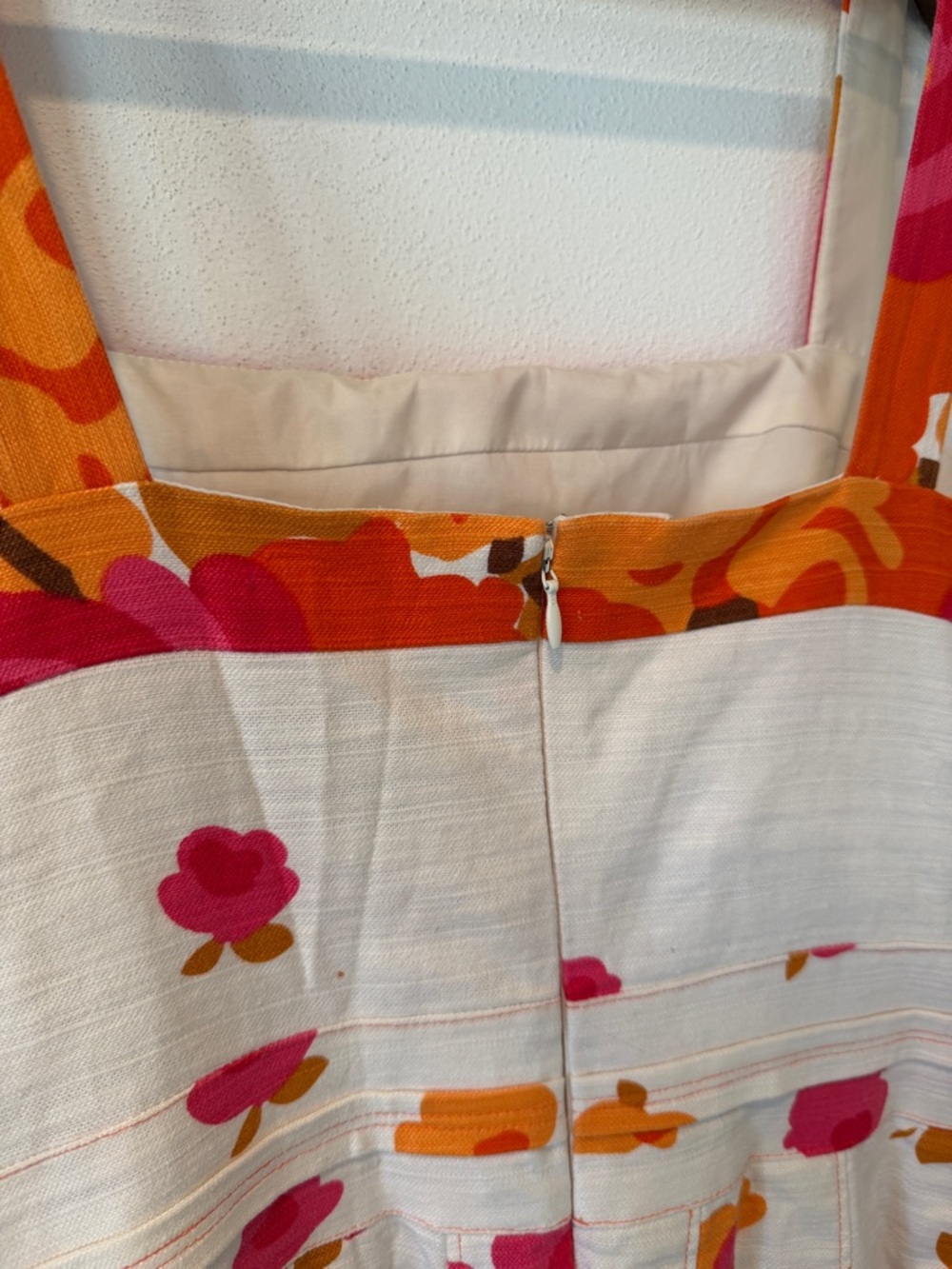 Adrianna Papell Linen Square Neck Floral Midi Dress Pockets Thick Straps Sz 14 - Picture 10 of 11